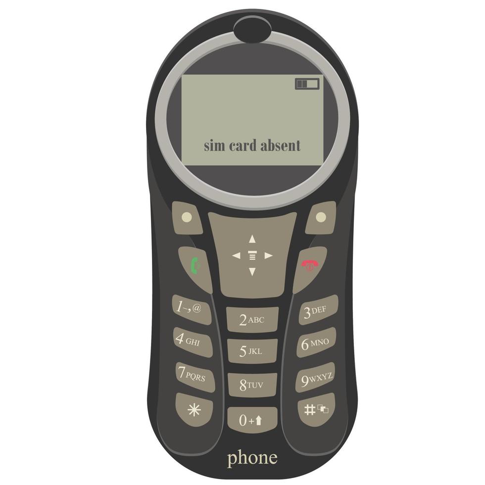 vectorillustratie. een oude telefoon met knoppen en een klein zwart-wit scherm. vector