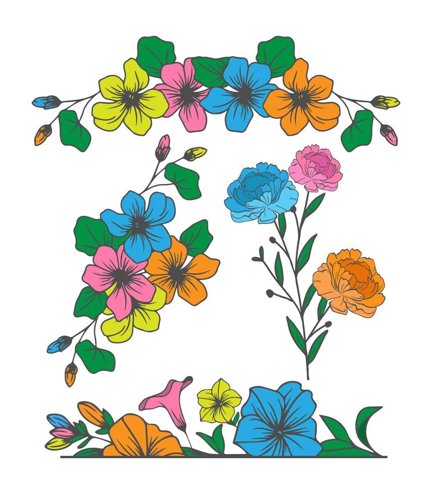 verzameling van kleurrijke bloeiende bloemplanten set van decoratieve illustratie vector