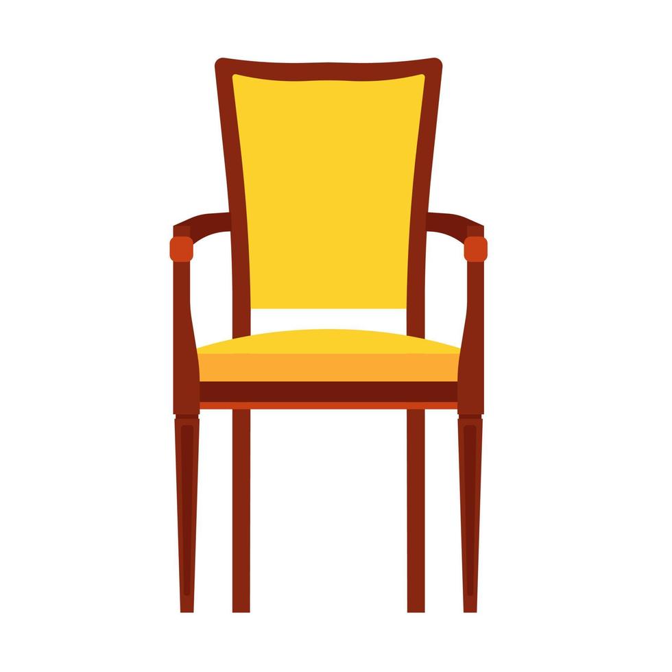 klassieke stoel gele vector pictogram vooraanzicht. meubels interieur geïsoleerd. retro luxe kamer zitten. cartoon sofa platte kruk