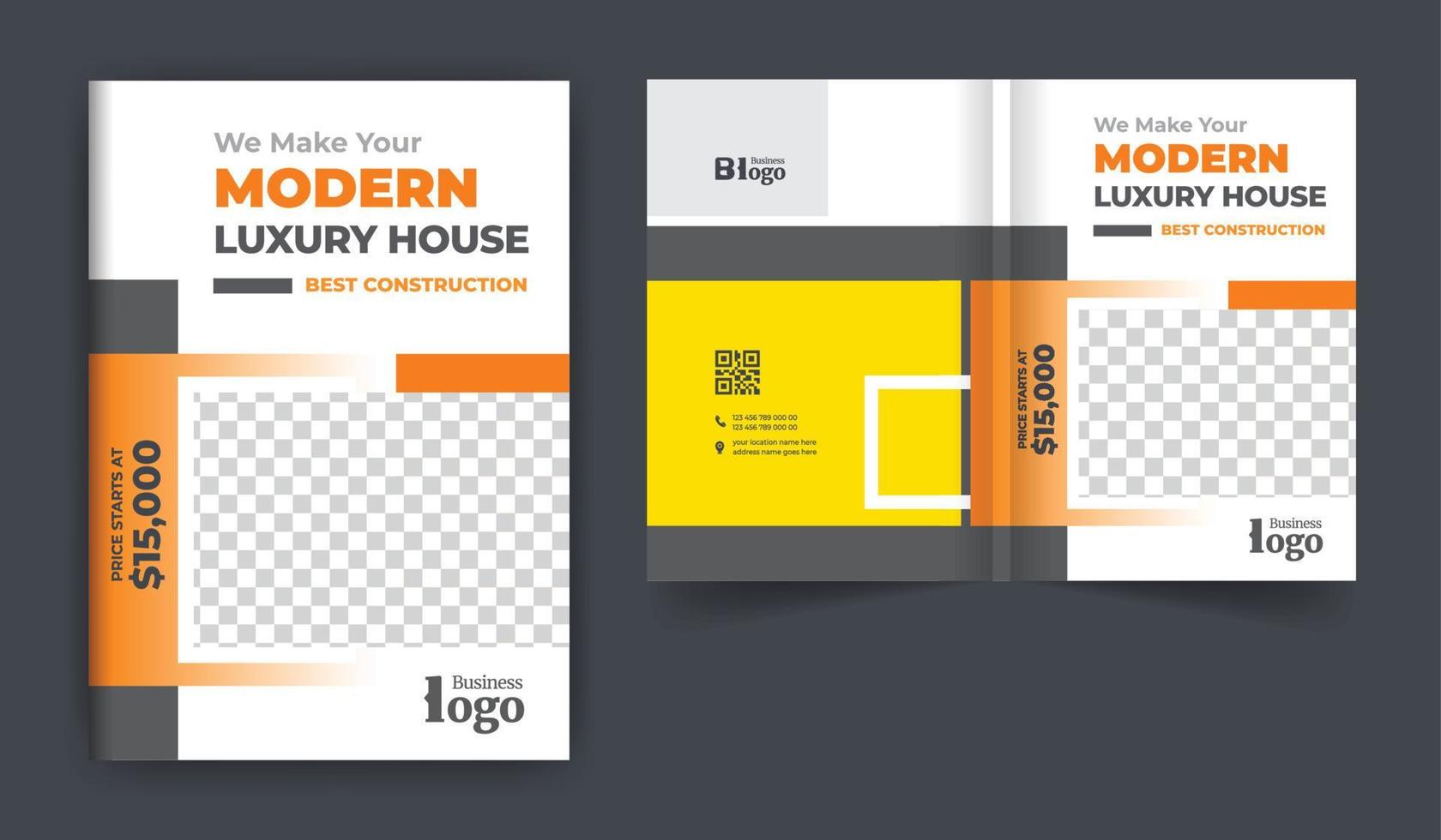 onroerend goed of bouw zakelijke brochure omslagontwerp thema sjabloon. abstracte kleurrijke creatieve en moderne tweevoudige lay-out met meerdere pagina's vector