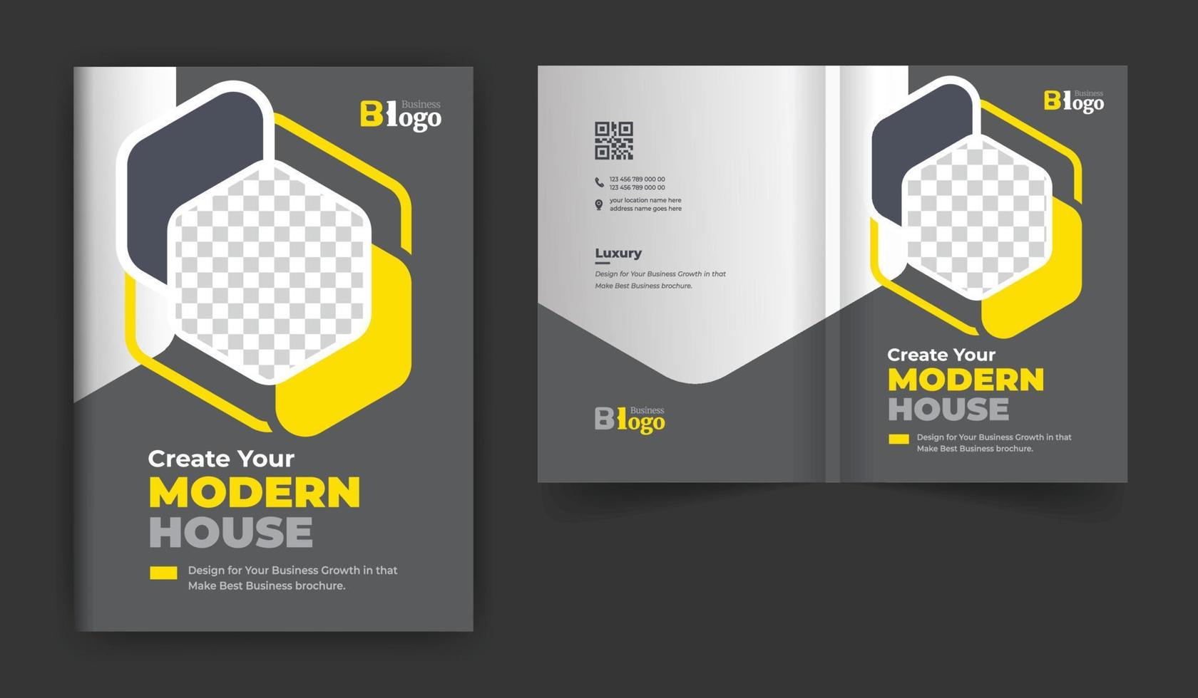 onroerend goed of bouw zakelijke brochure omslagontwerp thema sjabloon. abstracte kleurrijke creatieve en moderne tweevoudige lay-out met meerdere pagina's vector