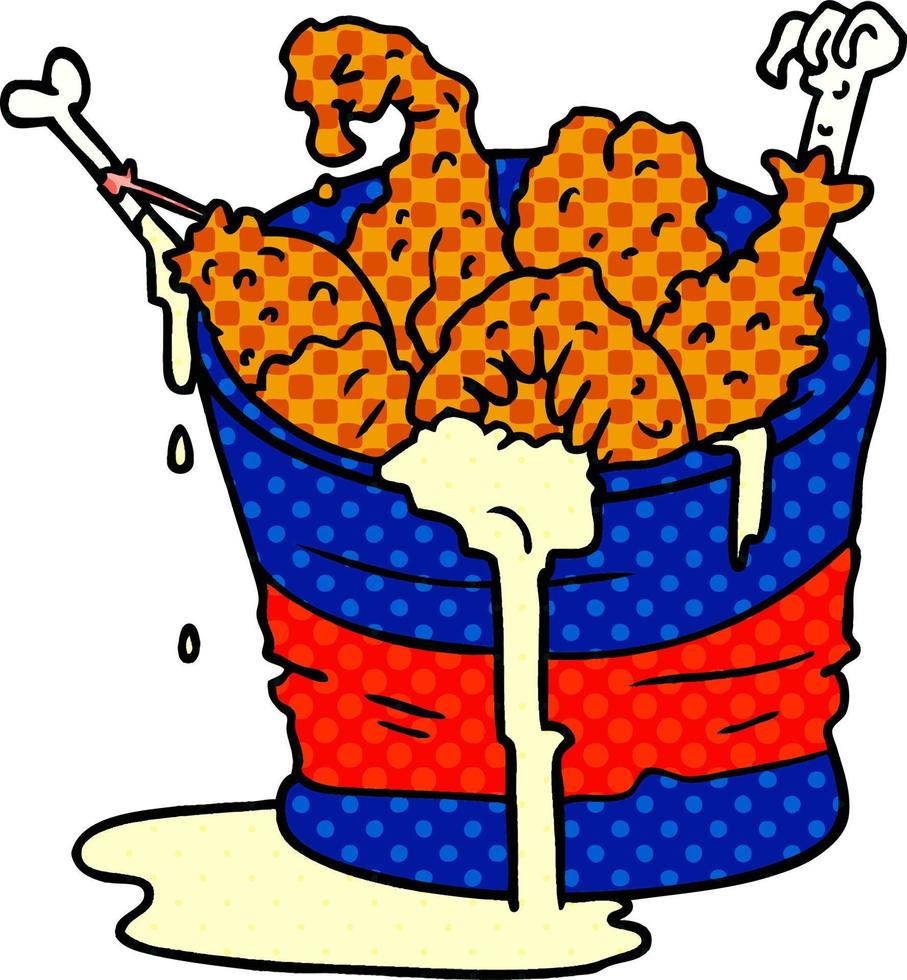 cartoon doodle emmer gebakken kip vector