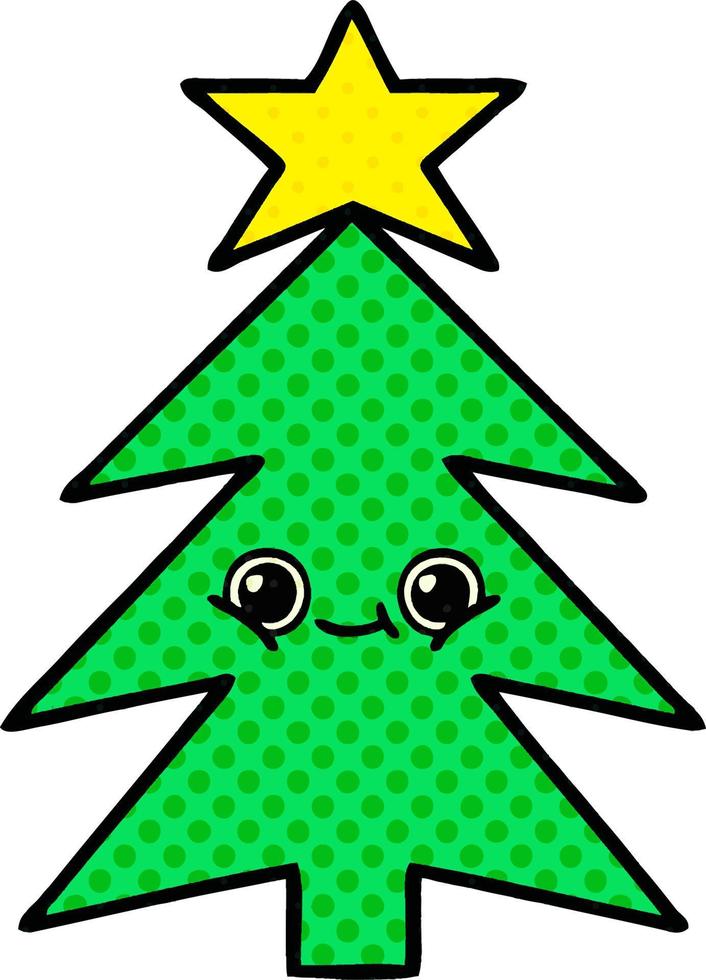 cartoon kerstboom in stripboekstijl vector