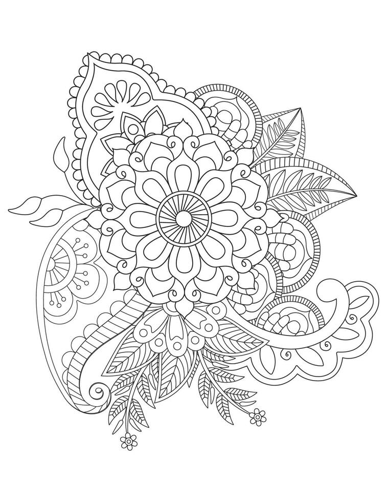 mehndi bloemenpatroon voor henna tekening voor volwassen kleurplaat vector