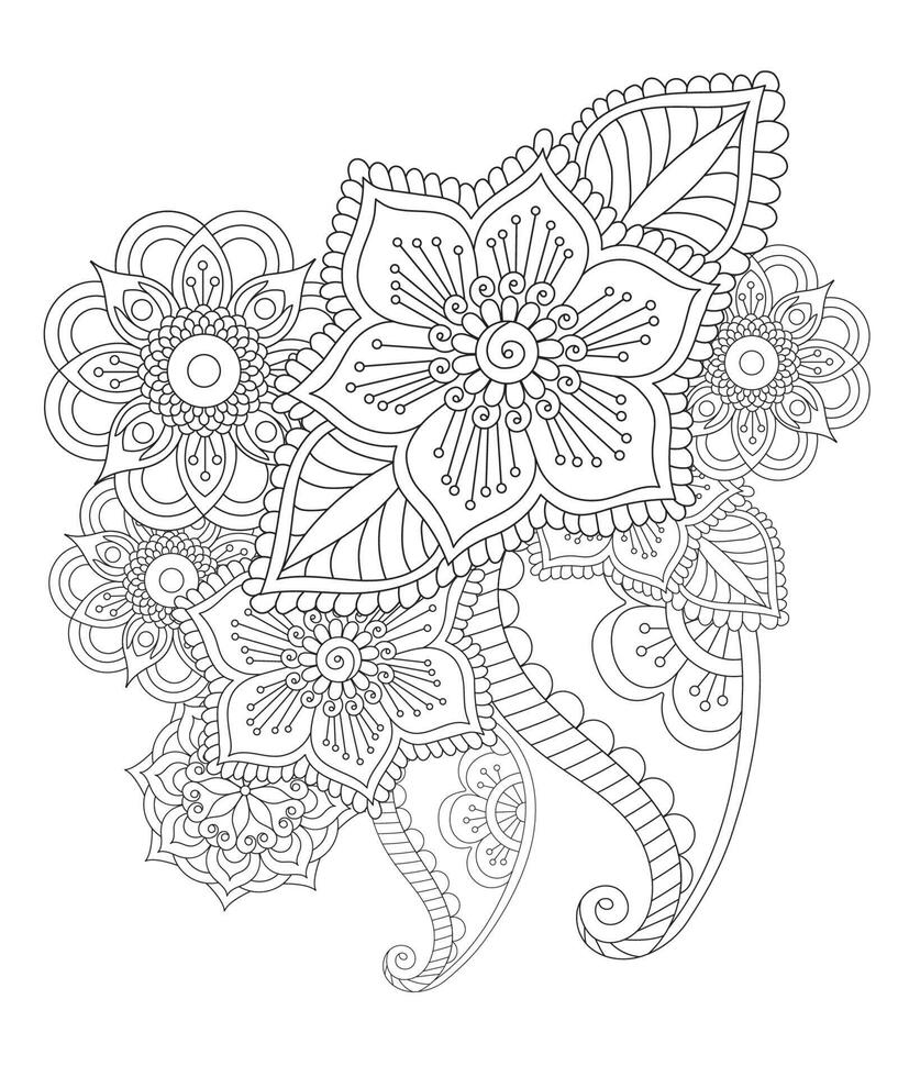 mehndi bloemenpatroon en mandala voor henna tekenen en tatoeage vector