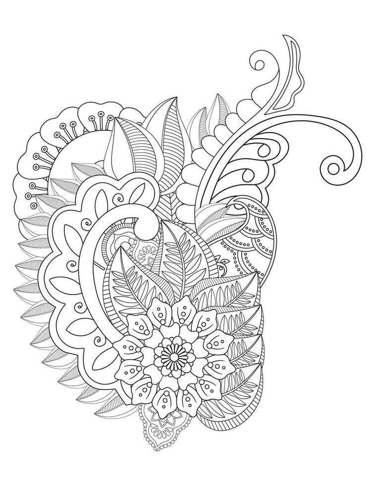 mehndi bloemenpatroon en mandala voor henna tekenen en tatoeage vector