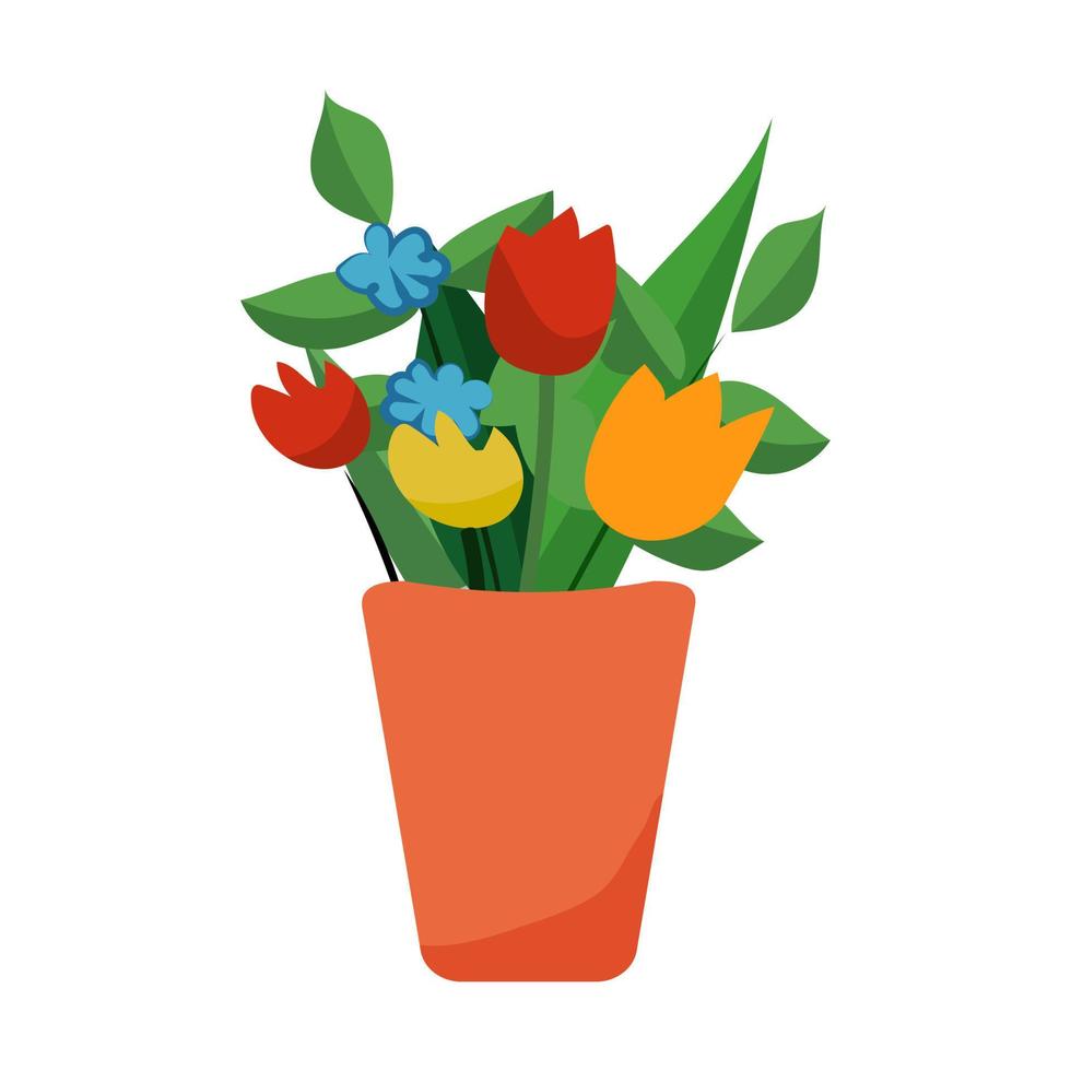 heldere bloemen in een pot. vector cartoon illustratie
