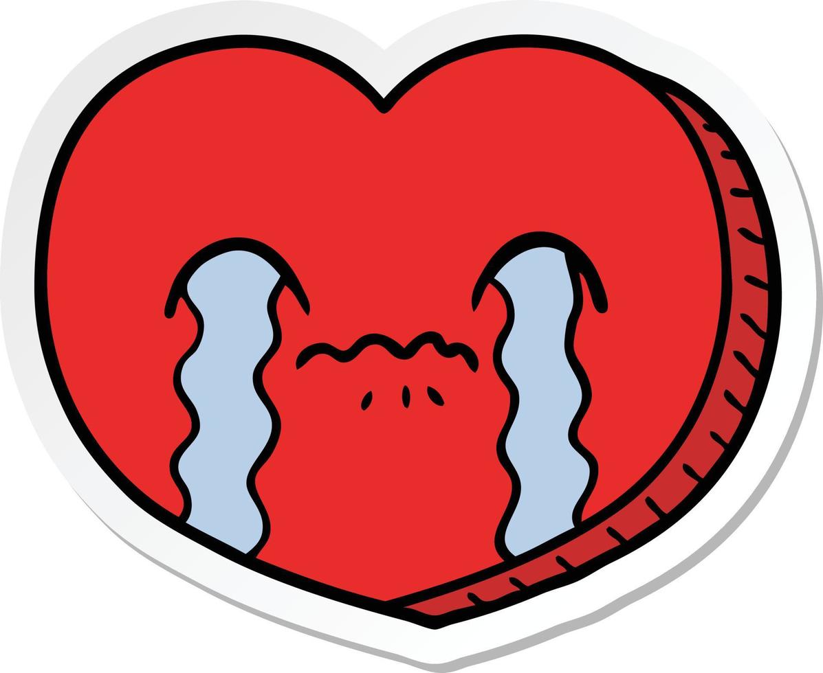 sticker van een cartoon huilend liefdeshart vector