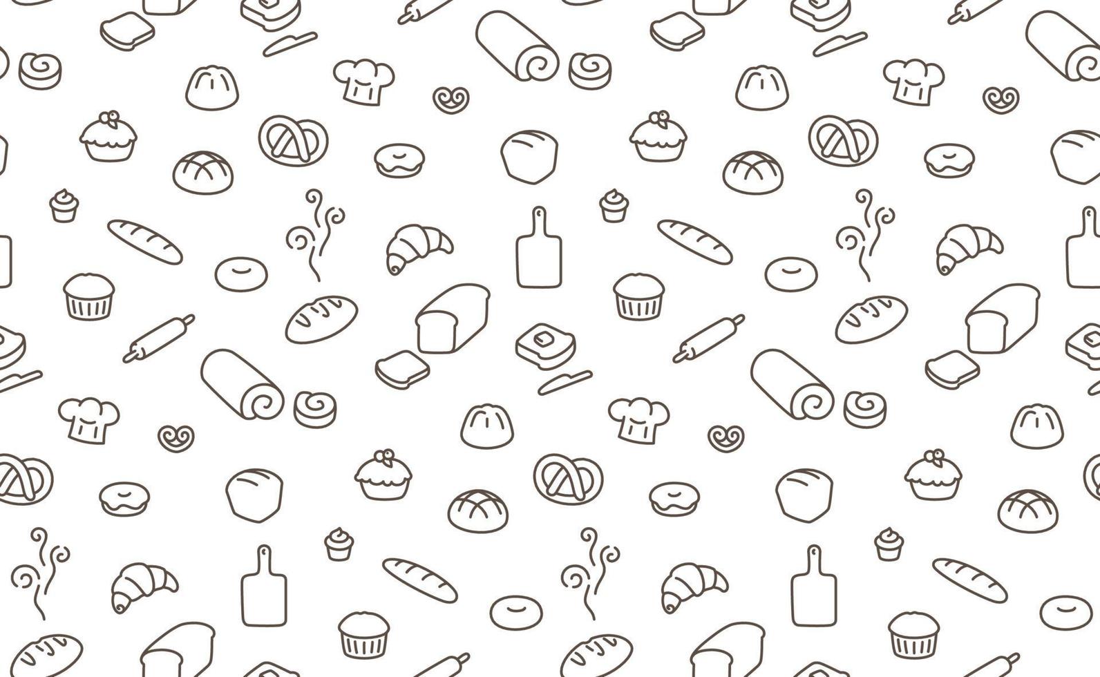 vele soorten brood naadloze patroon cadeaupapier behang achtergrond kawaii doodle platte cartoon vectorillustratie vector