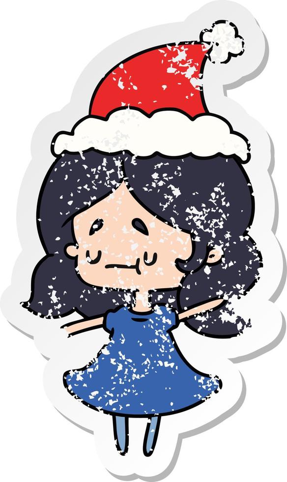 kerst verontruste sticker cartoon van kawaii meisje vector