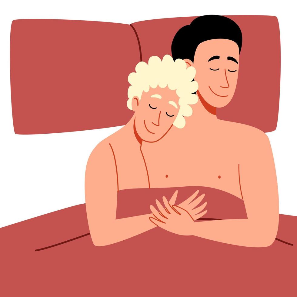 een man en zijn vriendje slapen in een omhelzing. vector