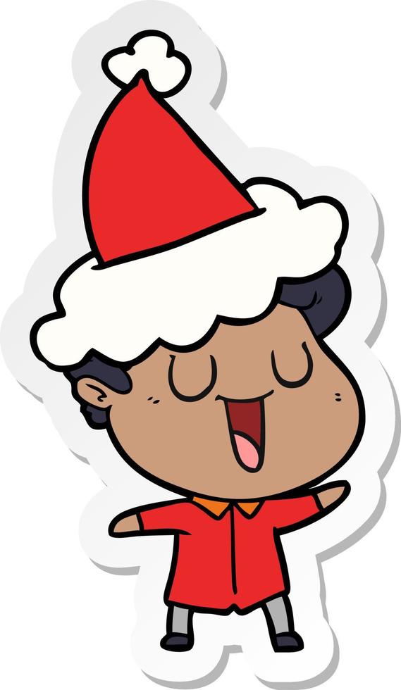 lachende sticker cartoon van een man met een kerstmuts vector