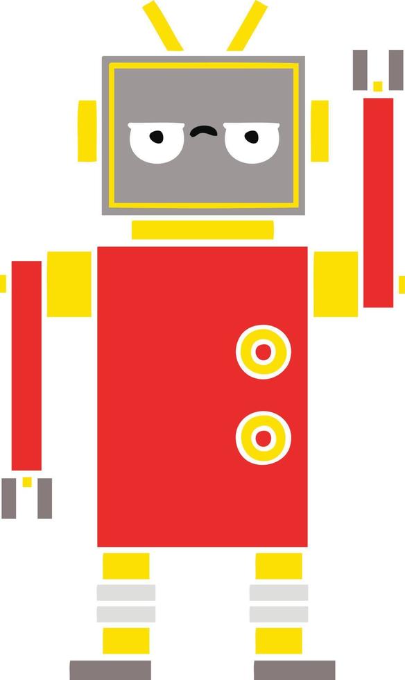 egale kleur retro cartoon geïrriteerde robot vector