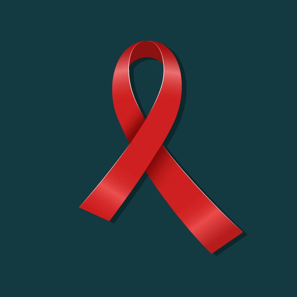 vector aids rood lint op de donkere achtergrond. wereldhulpdagsymbool in realistische stijl. 1 dec. stop aids