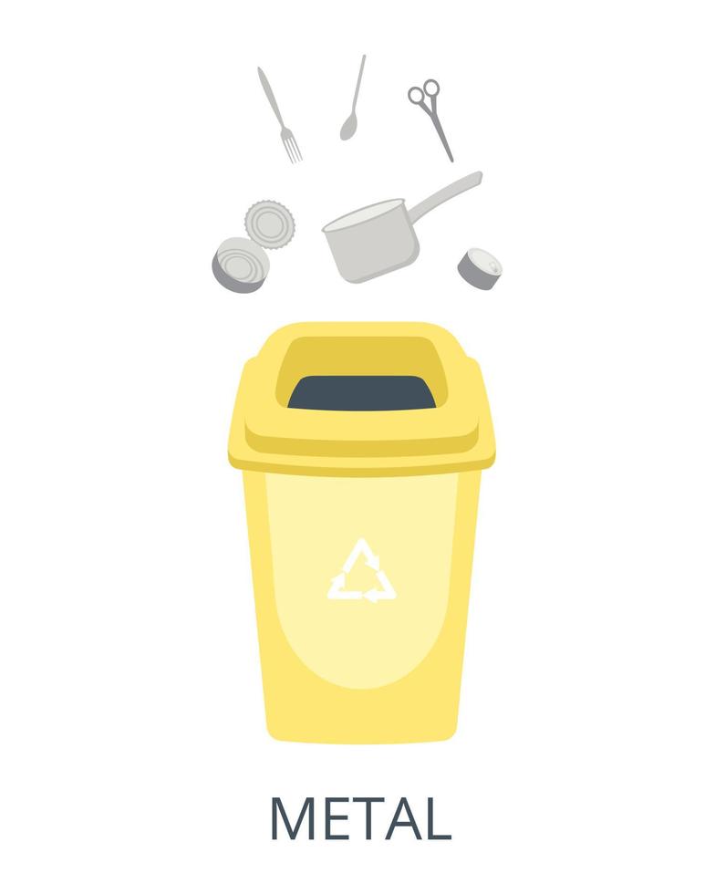 metaalafval sorteren concept. container met metalen afval vector