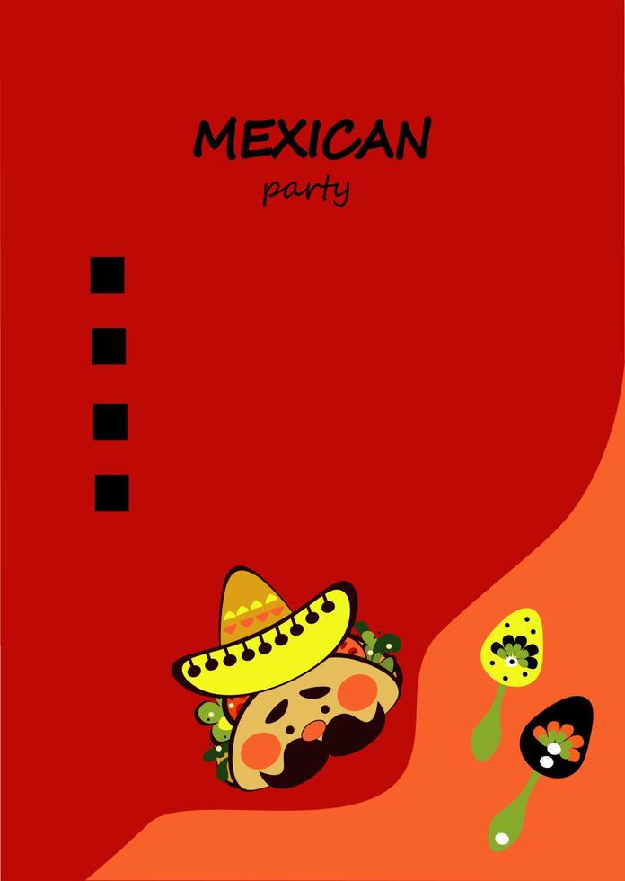 Mexicaans kindermenu feest, karakter sombrero doodle, traditioneel Mexicaans eten, doodle schets stijl vectorillustratie op witte achtergrond vector