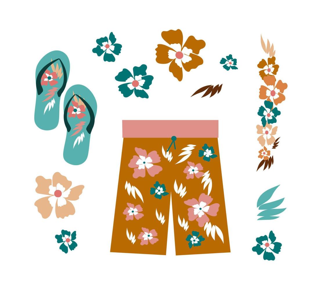 Hawaiiaanse aloha shirts man familie set. platte vectorillustratie. vector