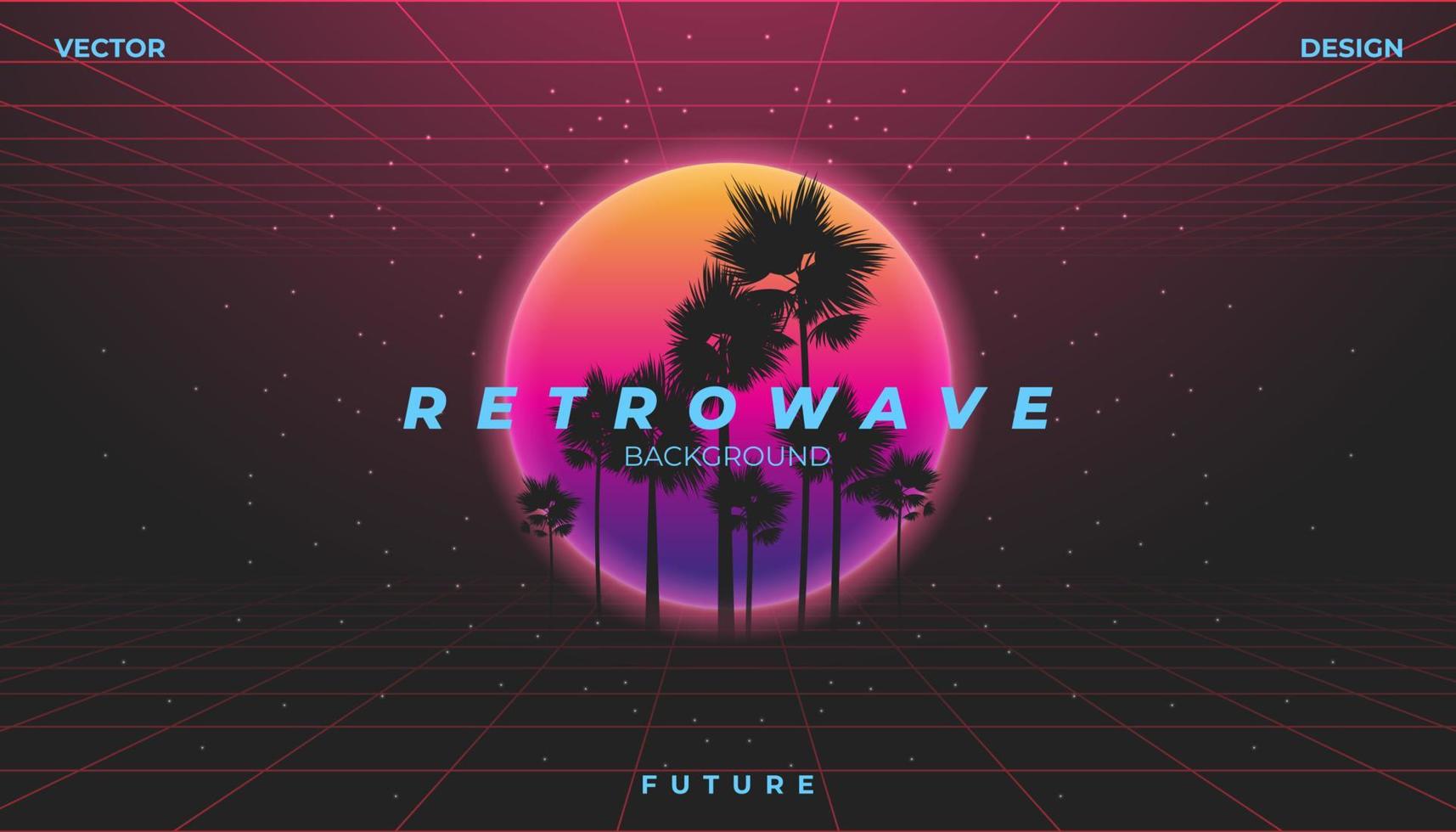 retro achtergrond 80s landschap palmboom. synthwave, retrowave, cyberneon. vector