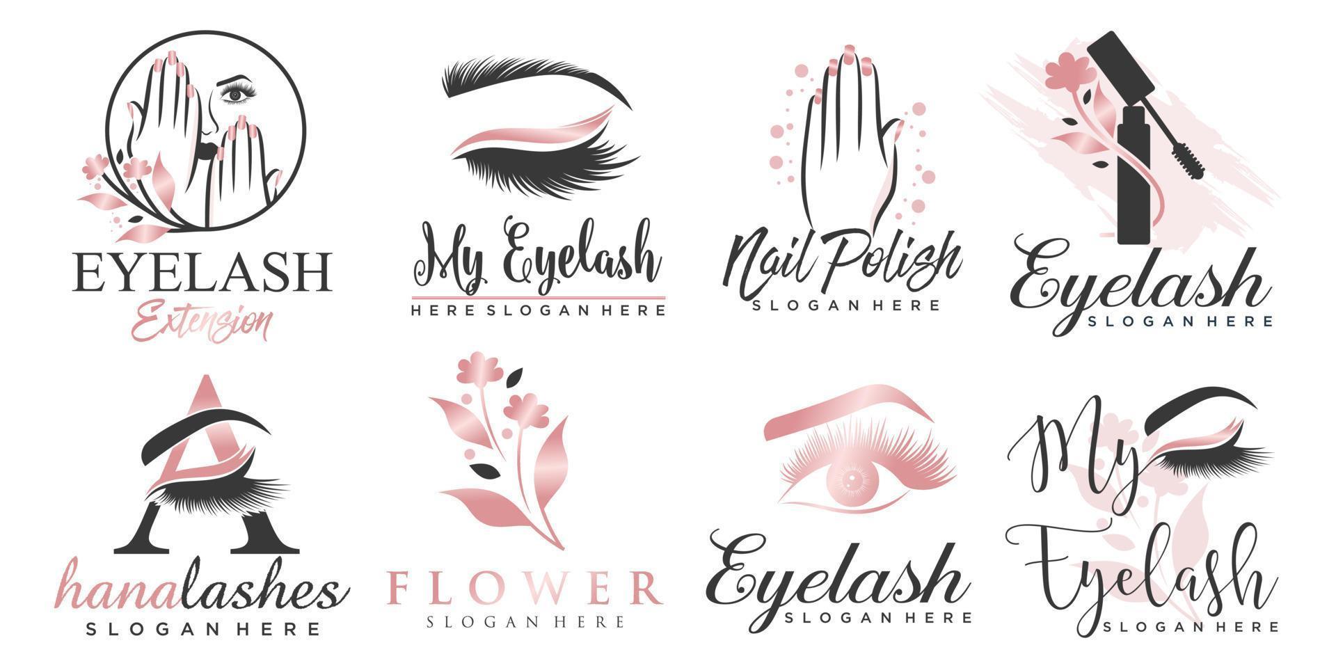 luxe schoonheid wimpers extensie en nagel icon set logo ontwerp vector