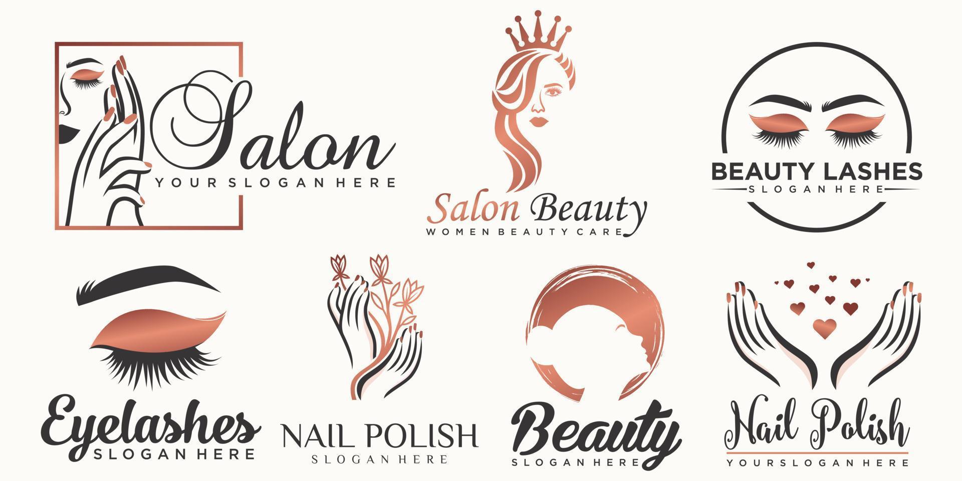 luxe schoonheidssalon, nagel en wimper icon set logo ontwerp vector