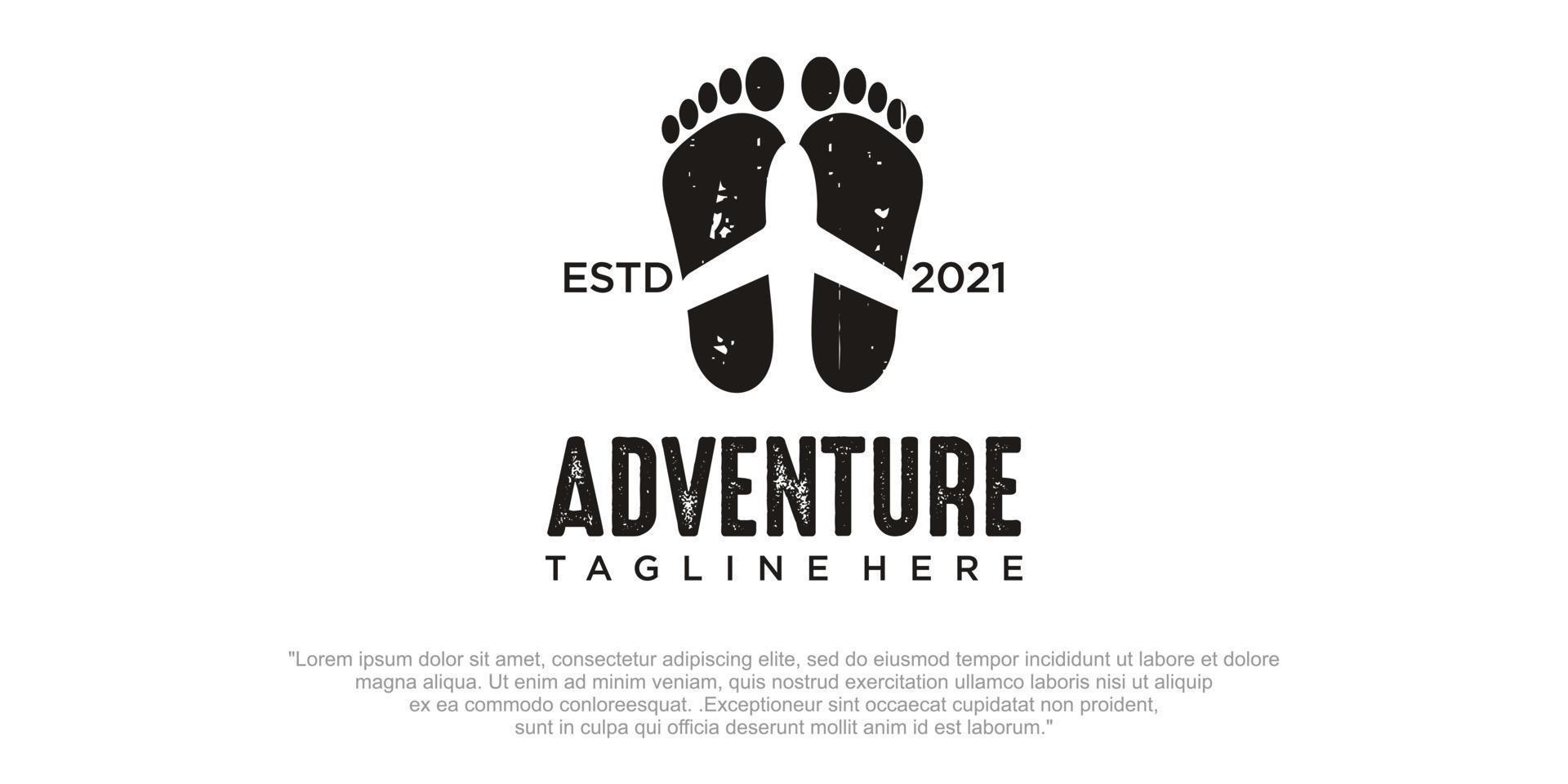 avontuur logo-ontwerp met combinatie van voet en vliegtuig, unieke logo's illustratie vector