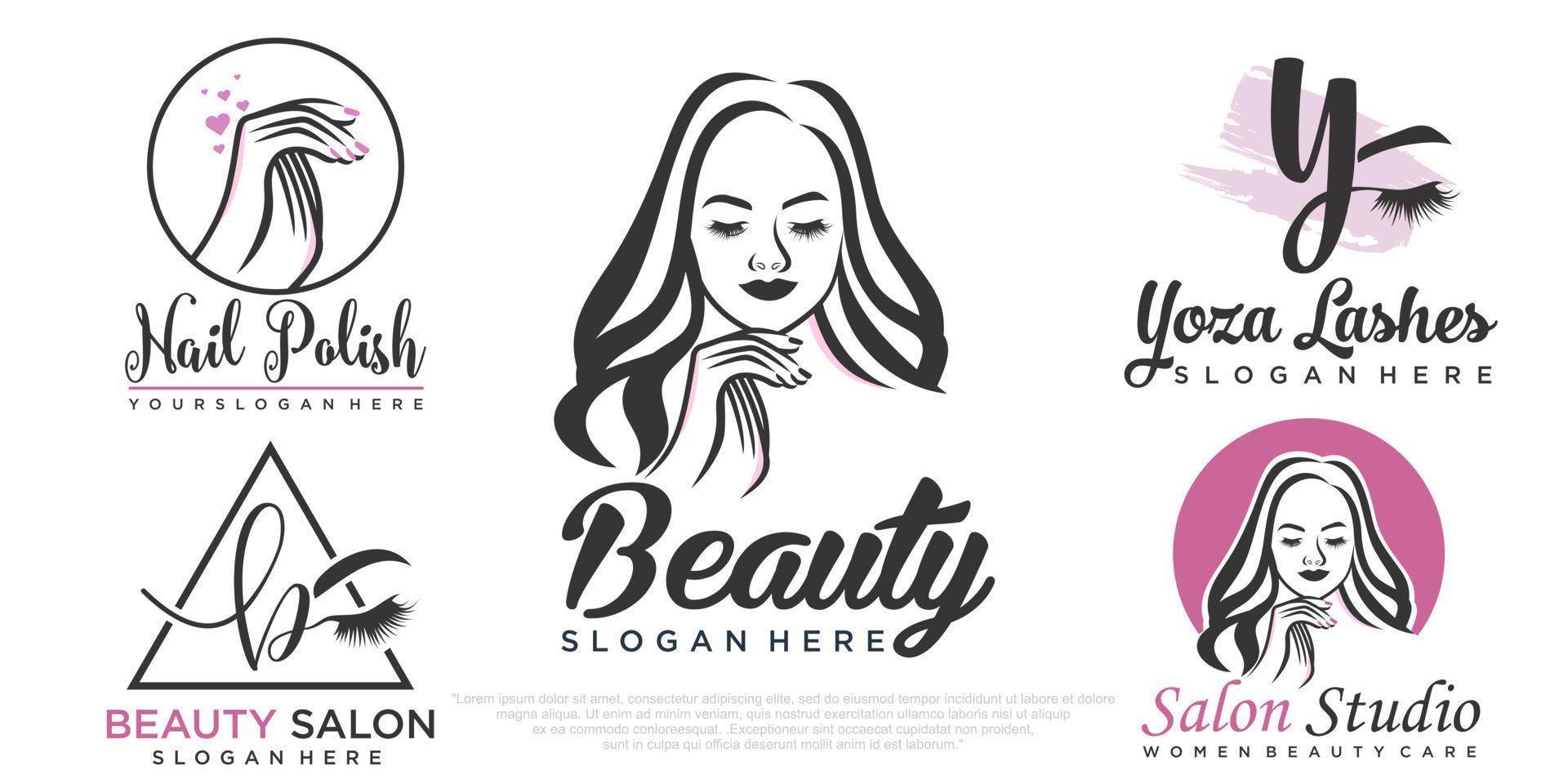 schoonheid wimpers extensie, schoonheid vrouwen en nagel icon set logo ontwerp vector