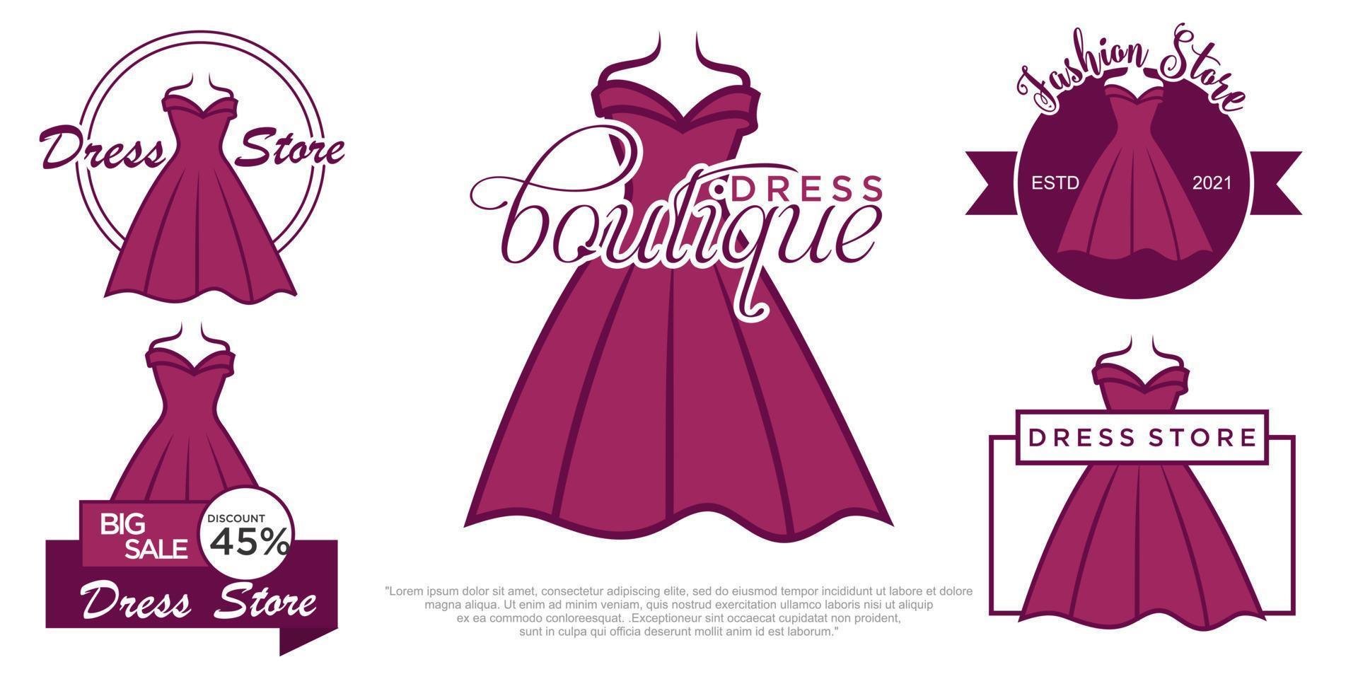 jurk boetiek of mode jurk icon set logo ontwerp vector