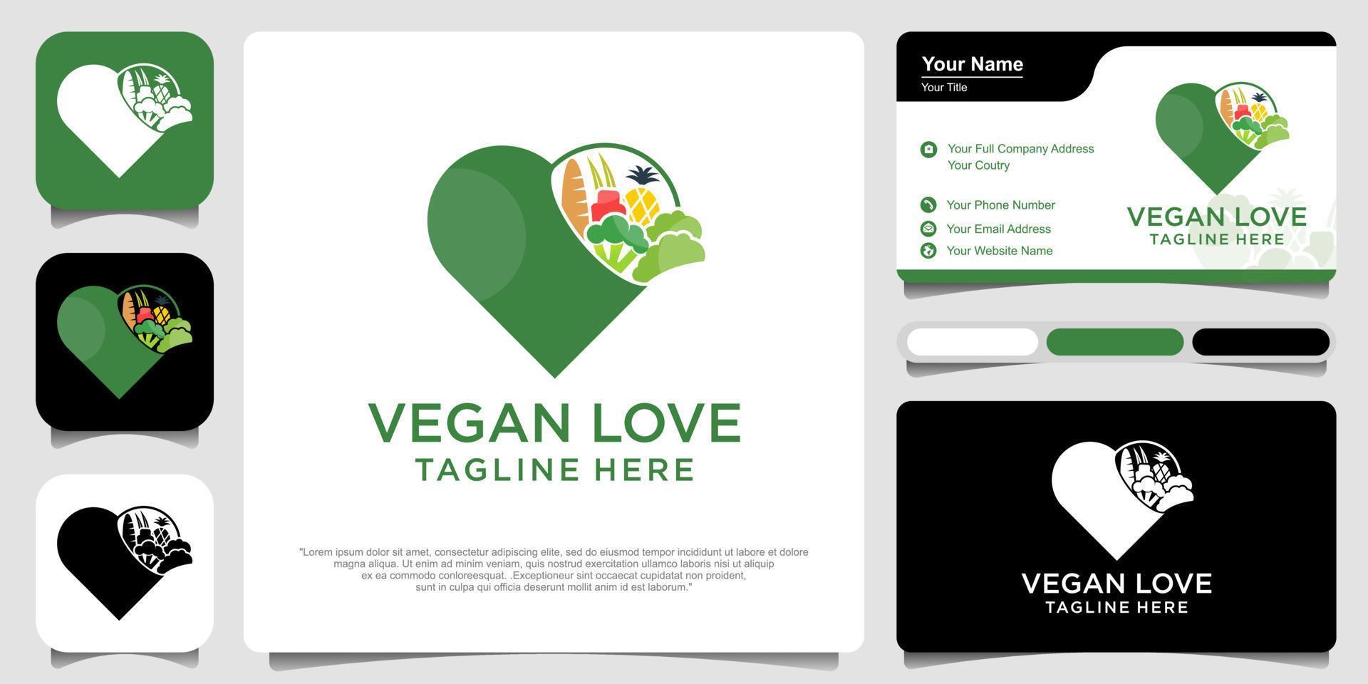 plantaardige liefdeswinkel combinatie veganistisch en liefdeslogo-sjabloon vector