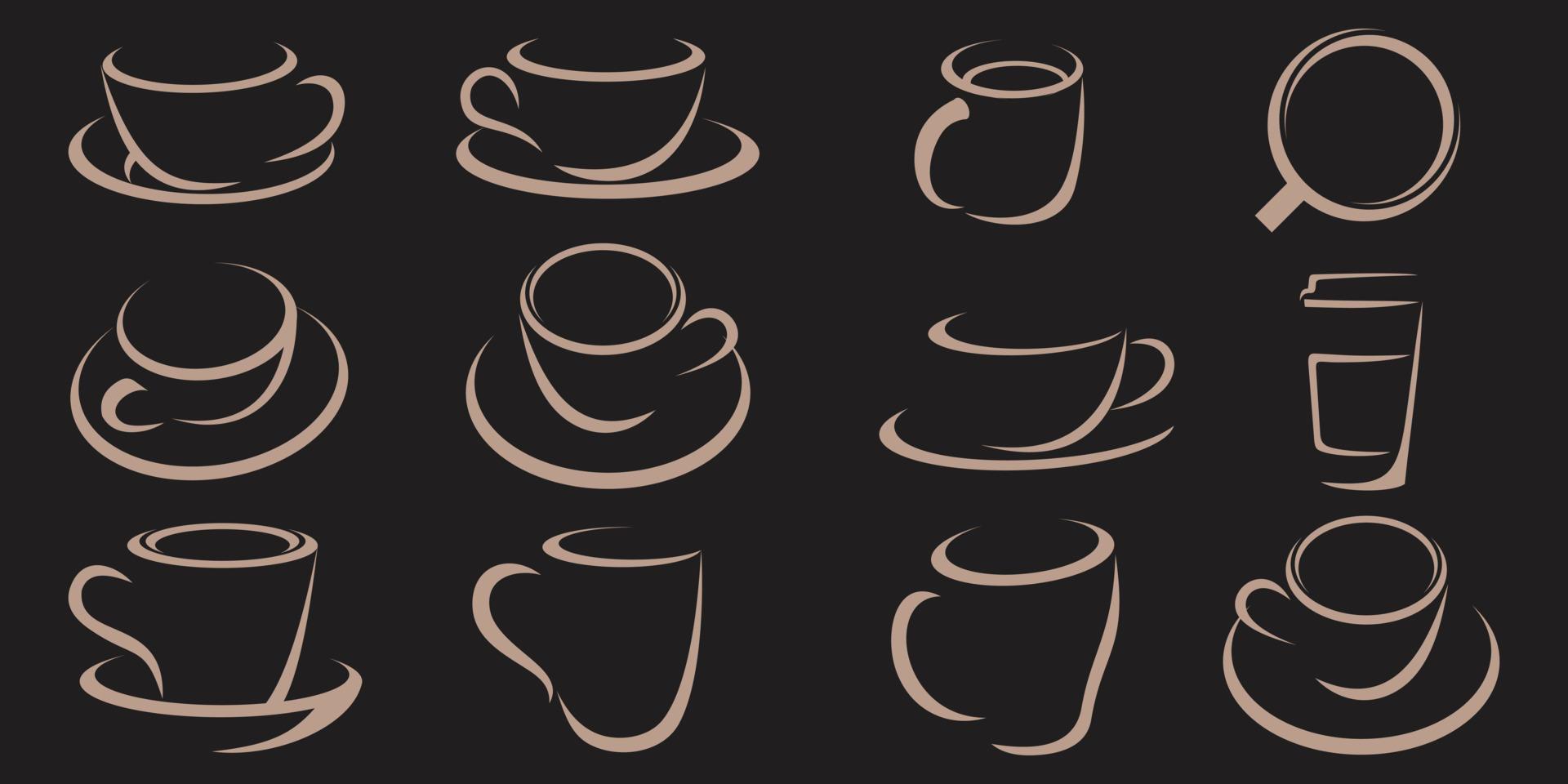 koffiekopje pictogrammenset logo ontwerpsjabloon. vector coffeeshop etiketten.