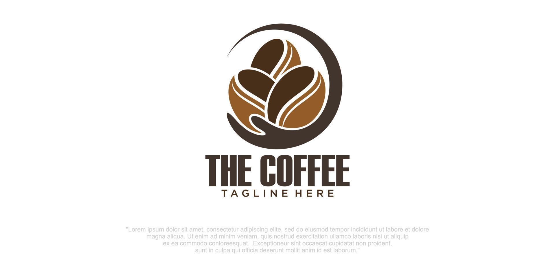 logo koffieboon in de hand vector