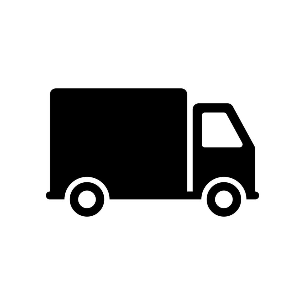 vrachtwagen bezorgservice zwart silhouet pictogram. vracht van snelle verzending glyph pictogram. koeriersvrachtwagen levert bestelpakket plat symbool. voertuig express verzending vervoer. geïsoleerde vectorillustratie. vector