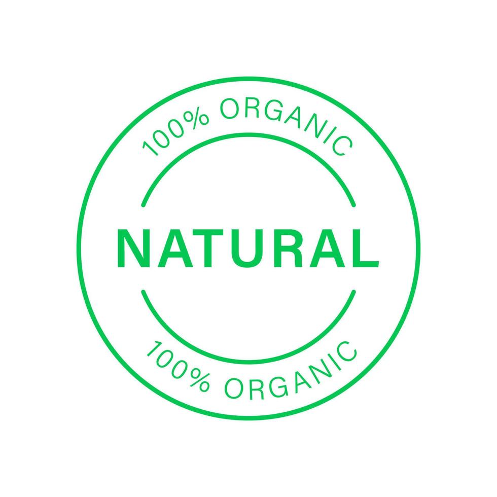 biologisch natuurproduct groene lijn icoon. 100 procent bio biologisch product stempel. natuurlijk bio gezond eco-voedsellabel. biologische ecologie veganistisch voedsel teken. natuur eten. geïsoleerde vectorillustratie. vector