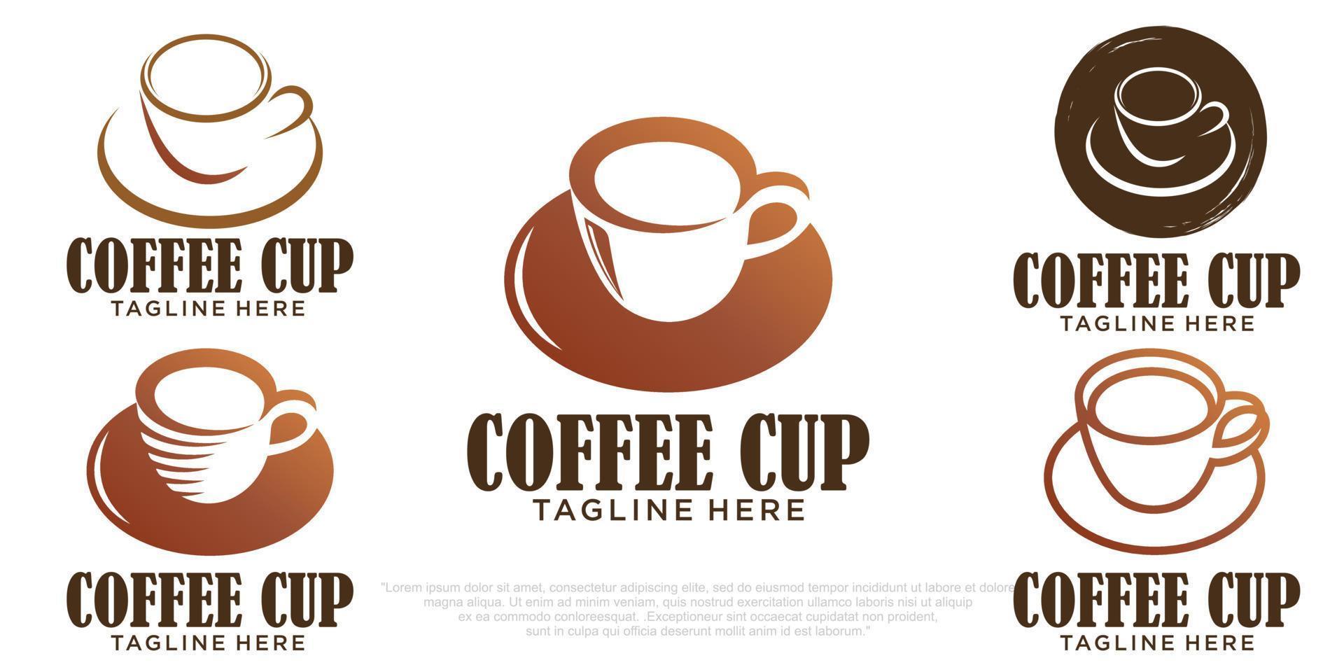 koffie logo ontwerpsjabloon combinatie kop en schotel, eenvoudige pictogrammenset logo's vector