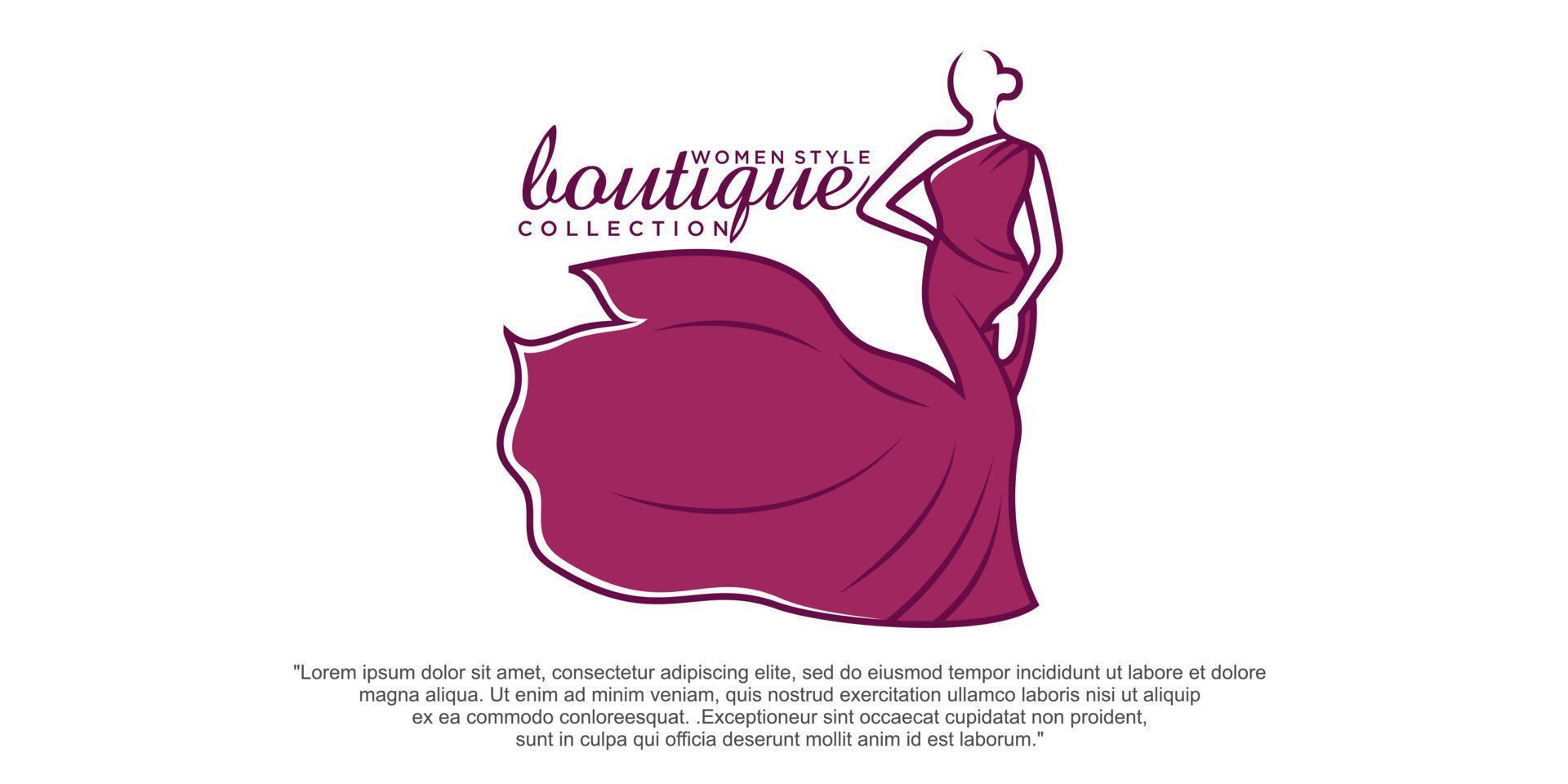 vector fashion boutique en winkel logo, label, embleem met modieuze vrouw