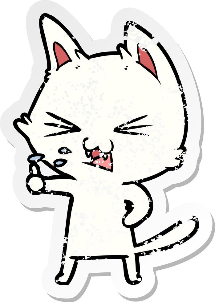 verontruste sticker van een cartoonkat die sist vector