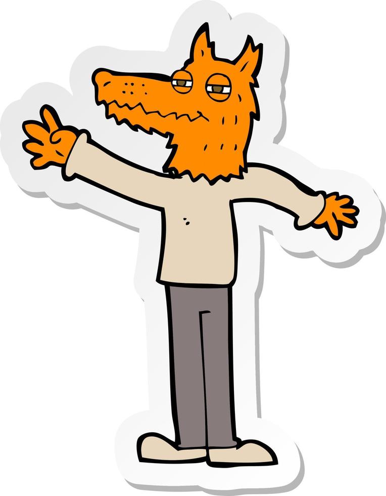 sticker van een cartoon zwaaiende vos vector