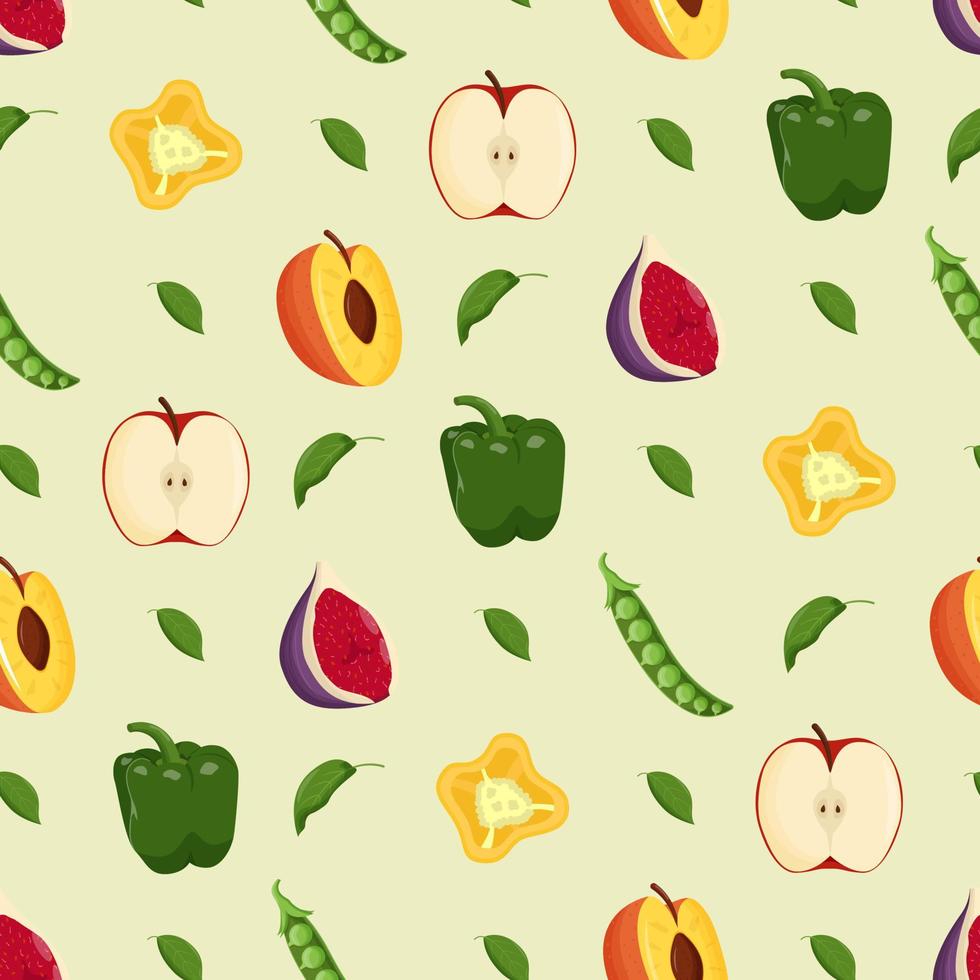 groenten en fruit naadloos patroon. vegetarisch eten, gezond eetconcept. platte vectorillustratie vector