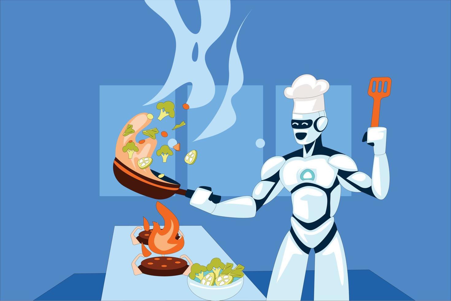 robot koken voedsel in keuken illustratie vector kunst