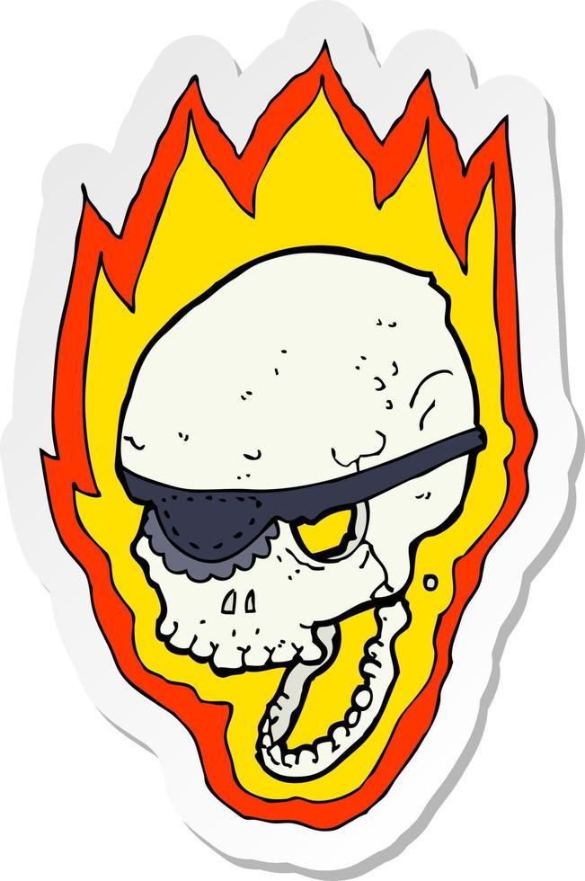 sticker van een cartoon vlammende piratenschedel vector