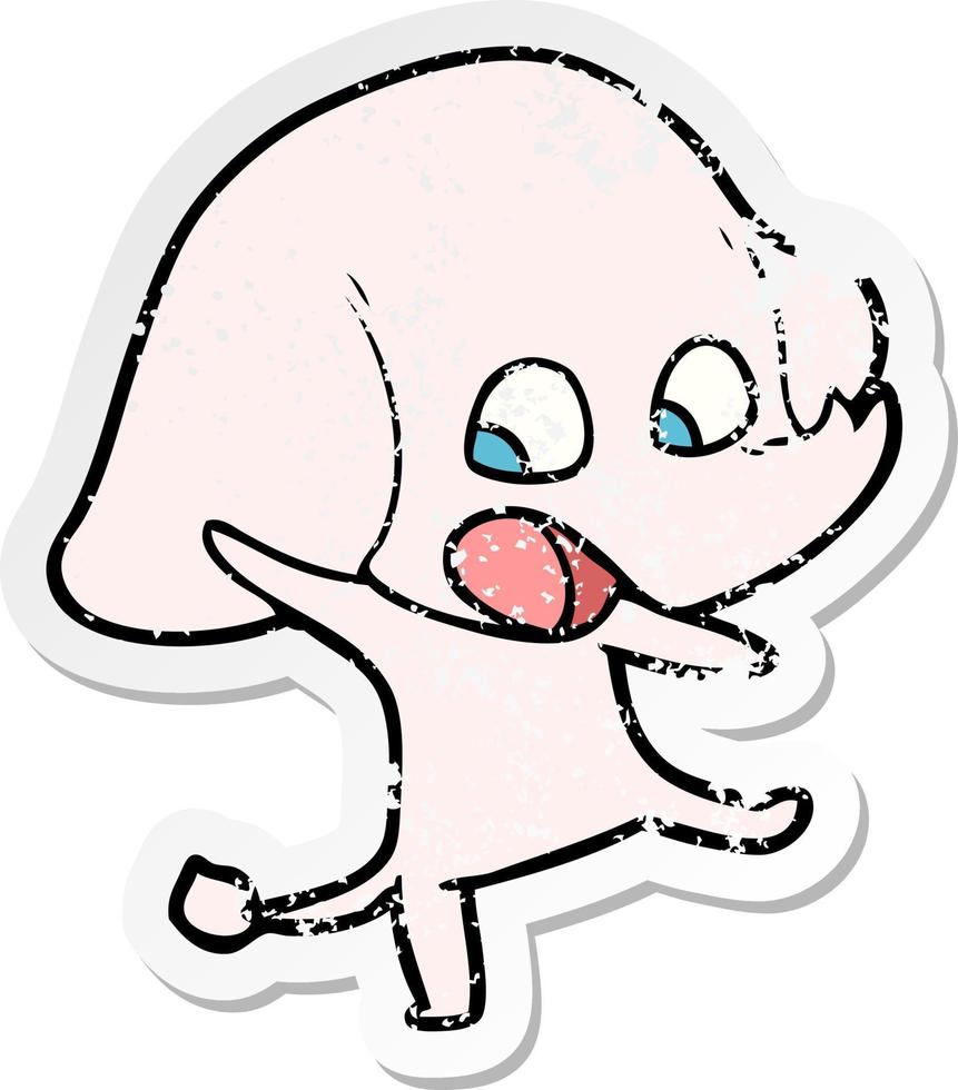 verontruste sticker van een schattige cartoonolifant vector