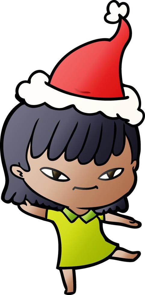 gradiëntcartoon van een vrouw die een kerstmuts draagt vector