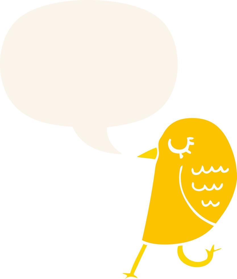 cartoon vogel en tekstballon in retro stijl vector
