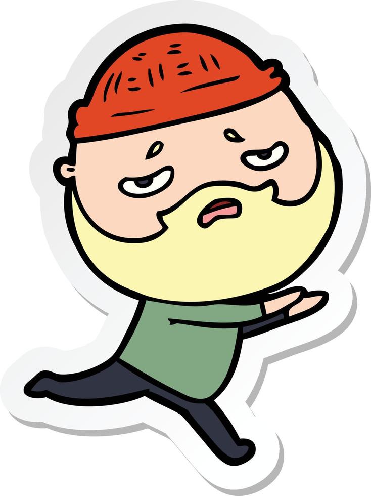 sticker van een cartoon bezorgde man met baard vector