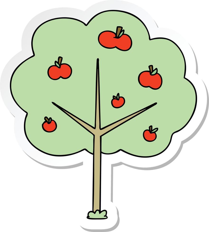 sticker van een eigenzinnige, met de hand getekende cartoon-appelboom vector