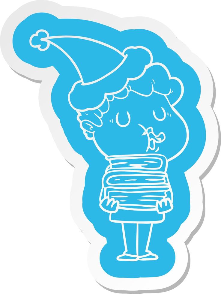 tekenfilmsticker van een zingende man met een kerstmuts vector