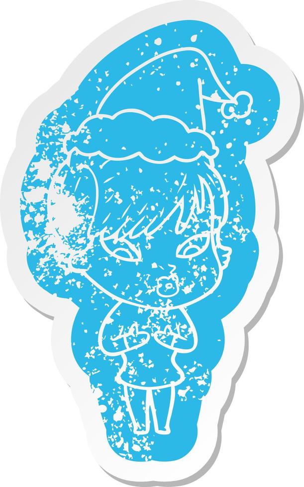 cartoon noodlijdende sticker van een vrouw met een kerstmuts vector