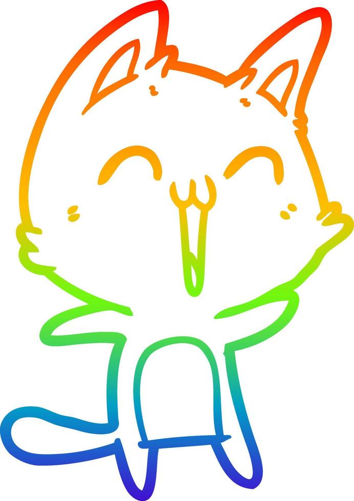 regenbooggradiënt lijntekening happy cartoon kat vector