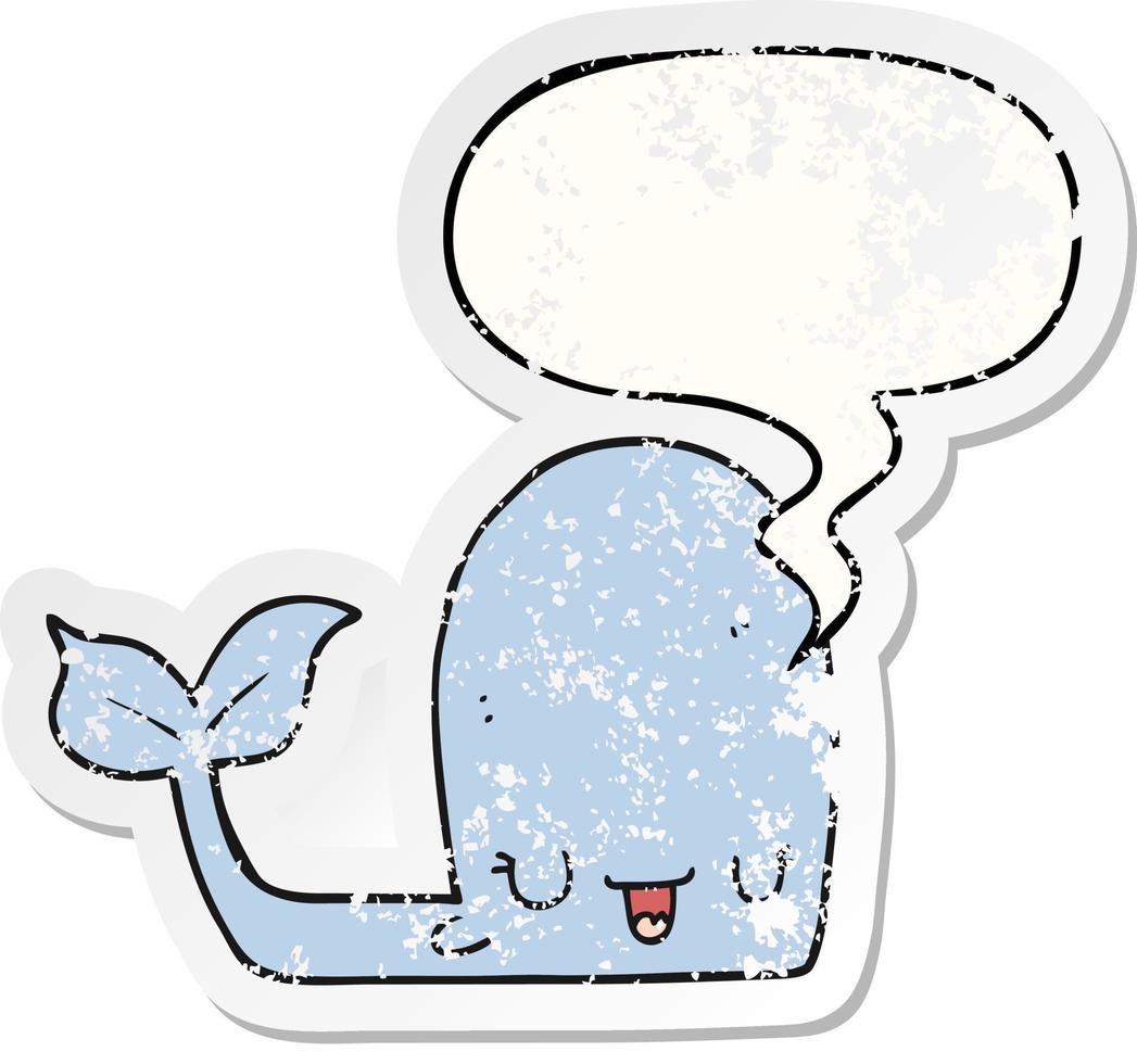 cartoon gelukkige walvis en toespraak bubble verontruste sticker vector