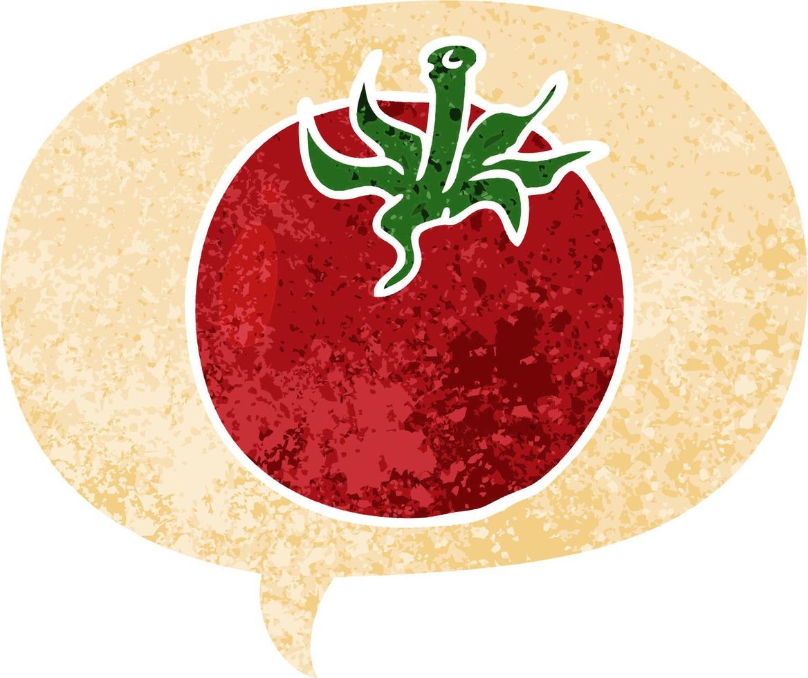 cartoon tomaat en tekstballon in retro getextureerde stijl vector