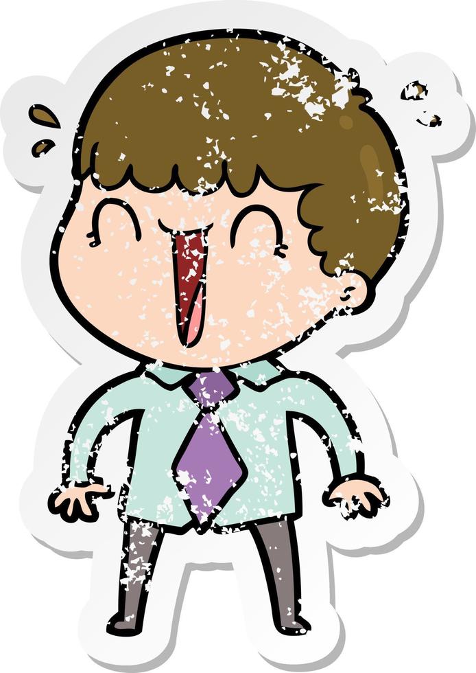 verontruste sticker van een lachende tekenfilmman in overhemd en stropdas vector